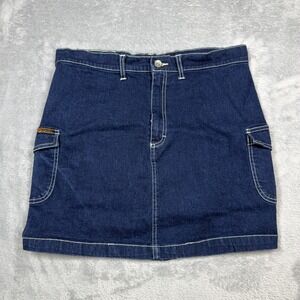 Vintage No Excuses Girl Gear Skirt‎ Womens 13/14 Blue Denim Jean Cargo Mini 90s